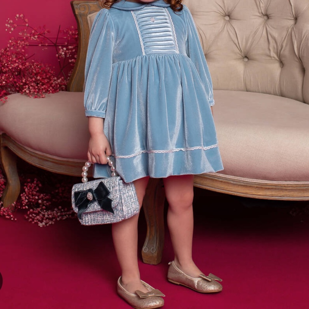 Patachou Velour & Lace Powder Blue Dress